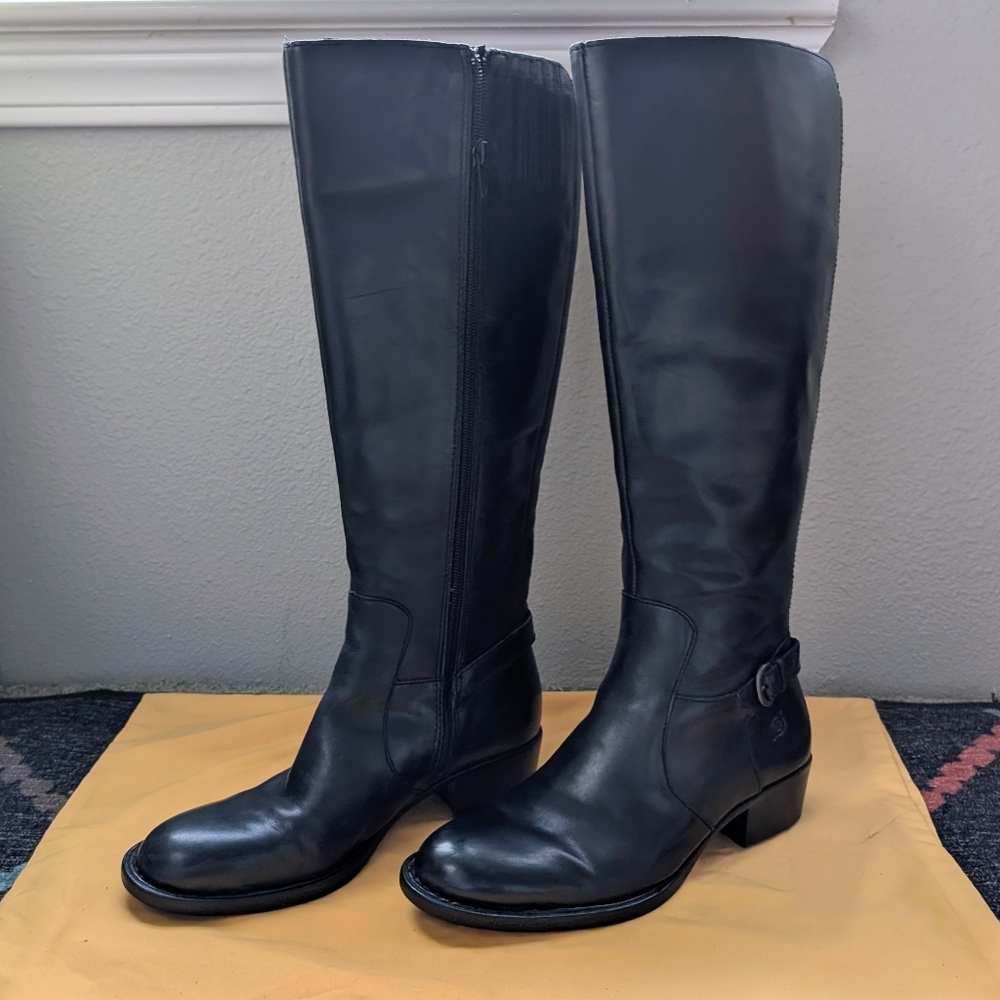 Tall Born Black Leather Knee High Boots